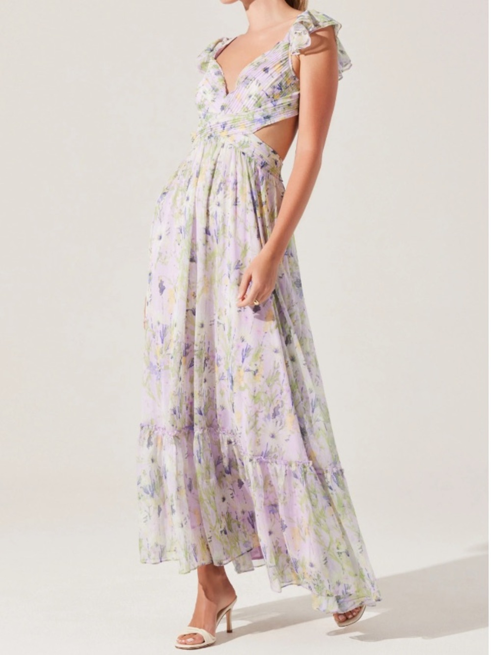 Astr Floral Backless Maxi Dress in Lavender and Cream